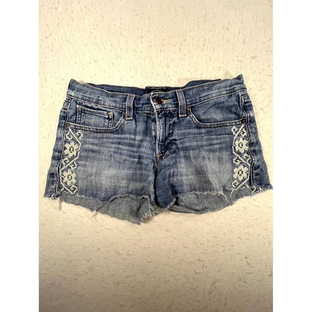 Lucky Brand The Cut Off Shorts Womens 0/25 Blue Slim Fit‎ Embroidered Frayed Hem